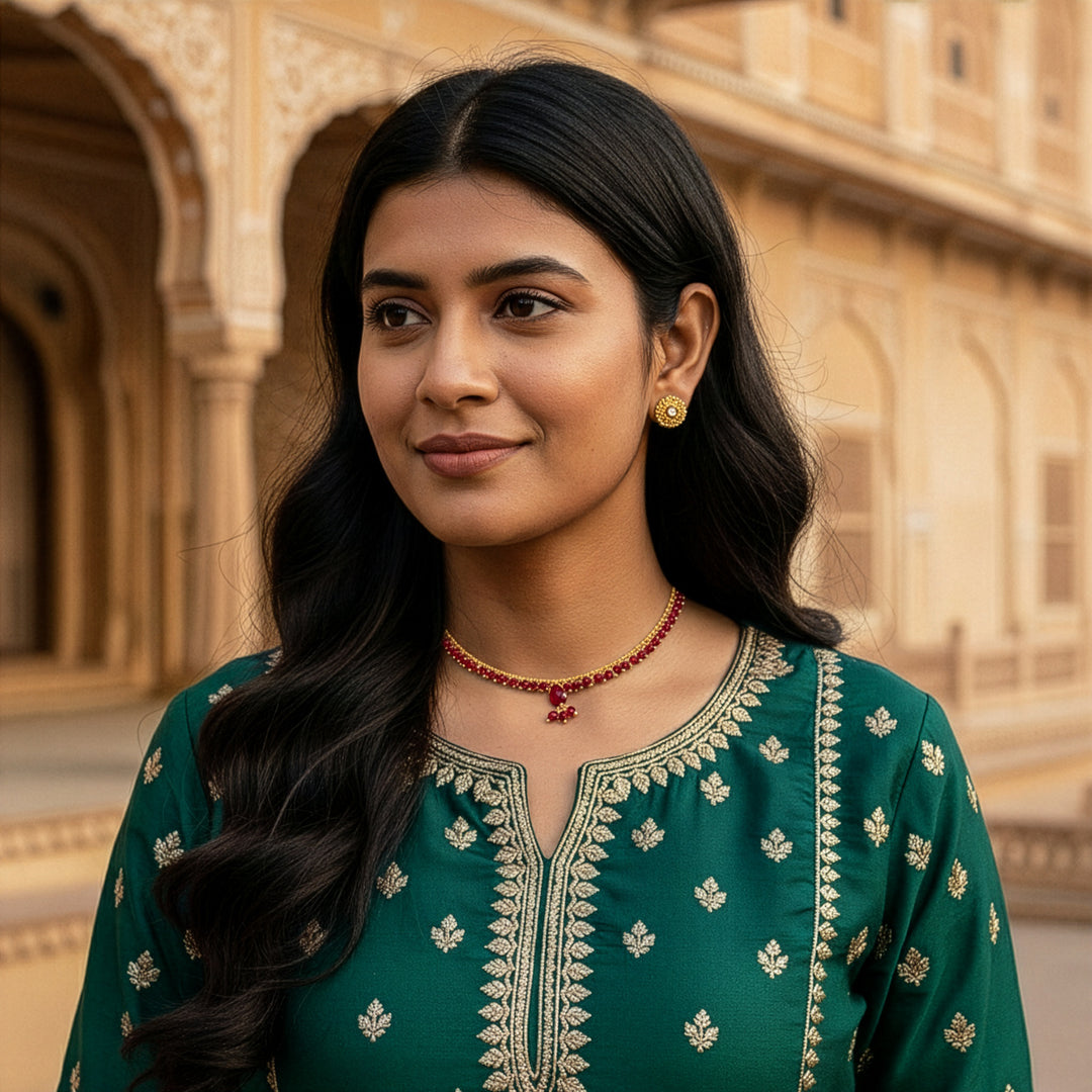 Aesthetic Traditional Beaded Necklace Set with Drop Pendant