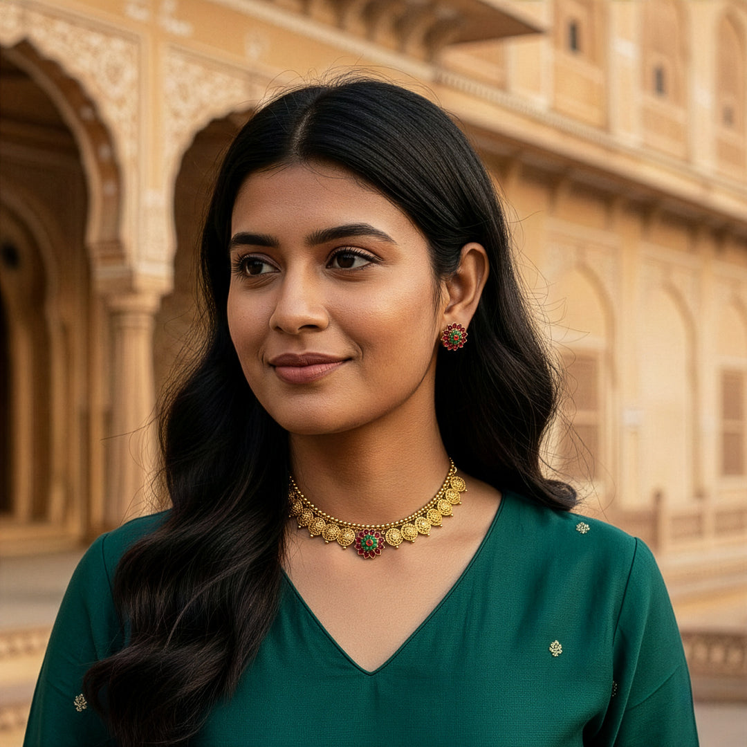 Traditional Kasu Coin Choker Necklace Set