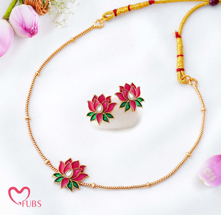 Delicate Traditional Lotus Pendant Necklace Set
