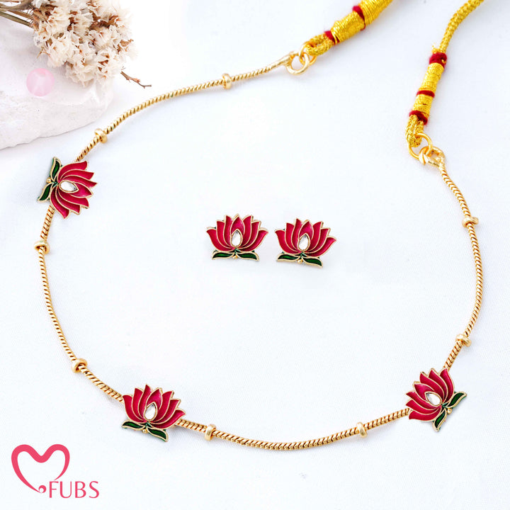 Deep Enamel Lotus Choker Necklace Set (Small)