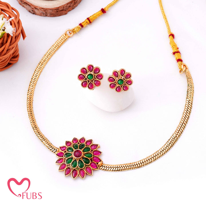 Traditional Multi-Shade Temple Floral Choker Set