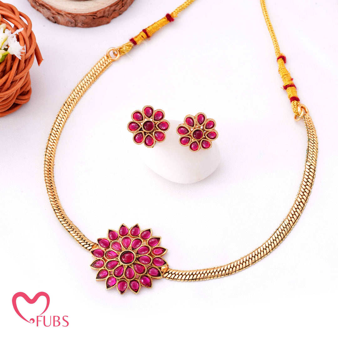 Traditional Multi-Shade Temple Floral Choker Set