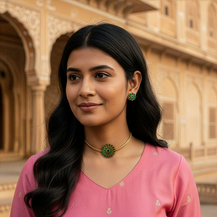 Traditional Multi-Shade Temple Floral Choker Set