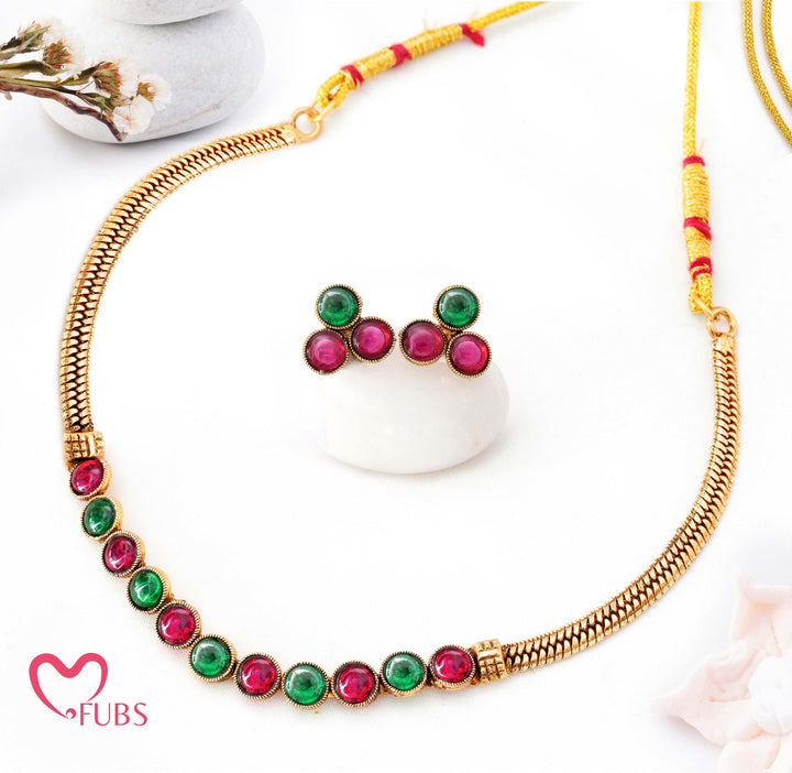 Antique Finish Temple Cabochon Choker Set (Small)