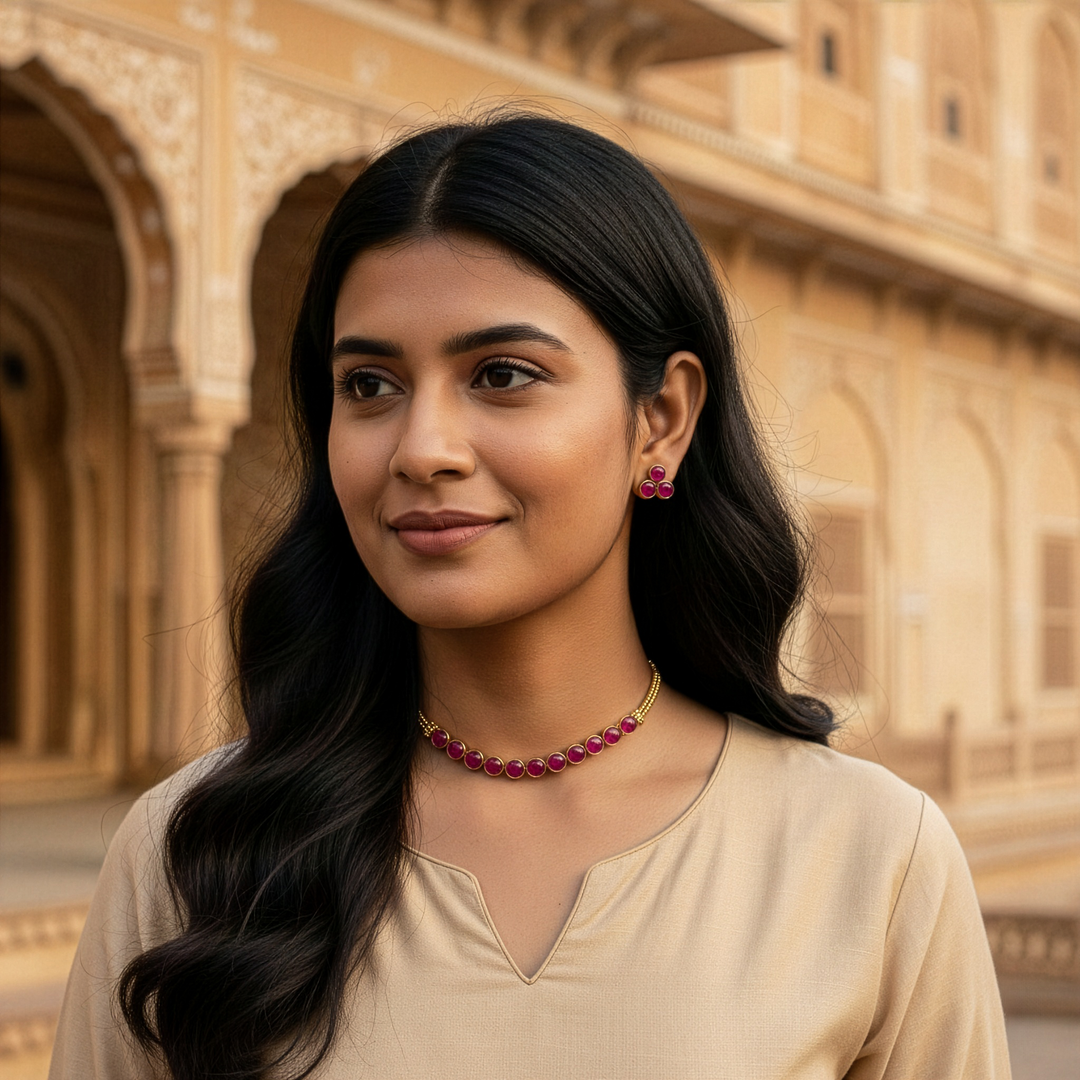 Antique Finish Temple Cabochon Choker Set (Small)