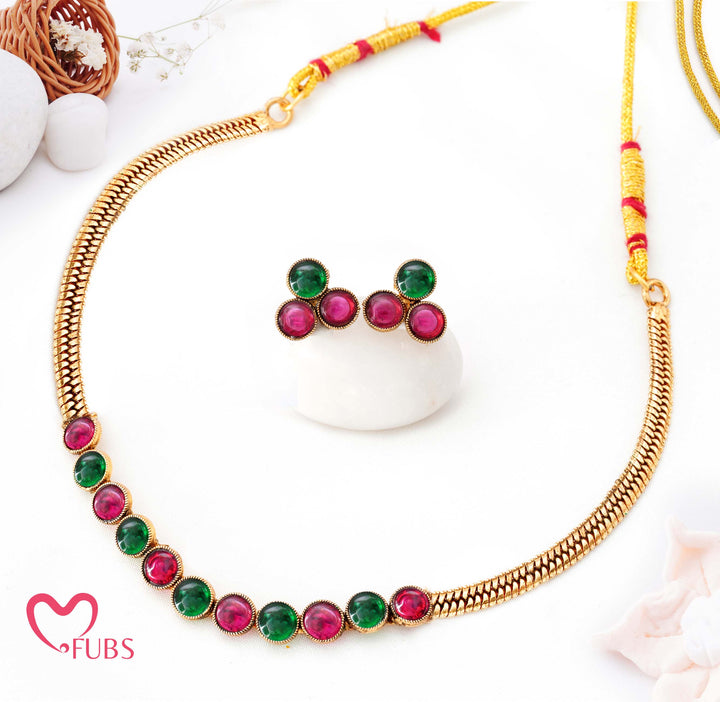 Antique Finish Temple Cabochon Choker Set (Big)