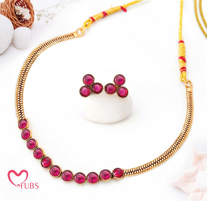 Antique Finish Temple Cabochon Choker Set (Big)