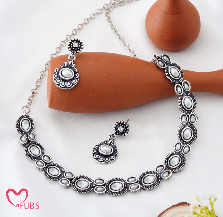 Oxidized Choker Set - Antique Silver Lustrous Aesthetic