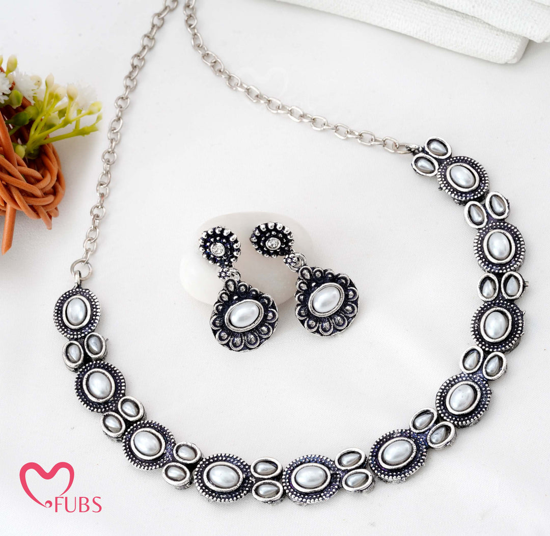 Oxidized Choker Set - Antique Silver Lustrous Aesthetic