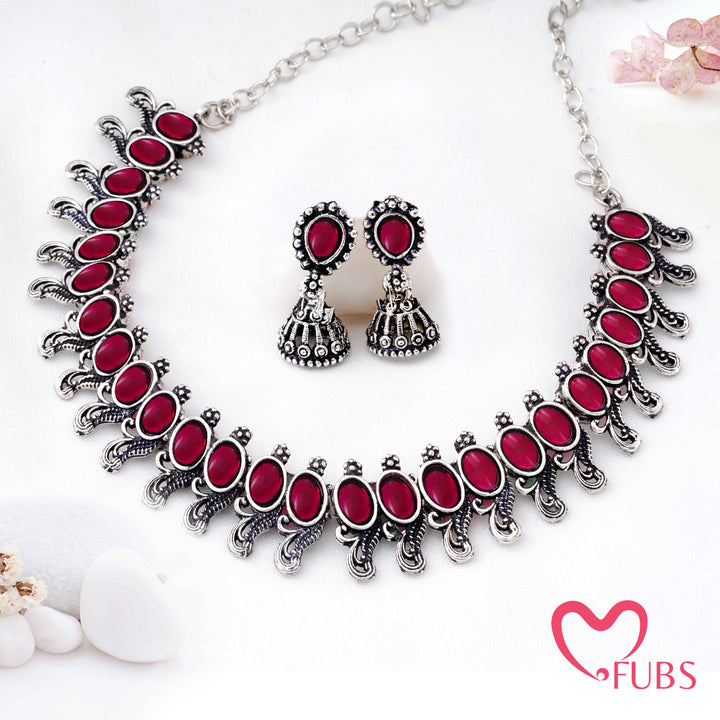 Traditional Oxidized Choker Set with Mini Jhumkas