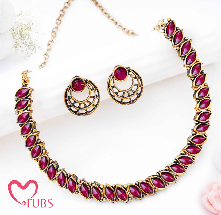 Traditional Marquise Stone Choker Set - Antique Gold Finish