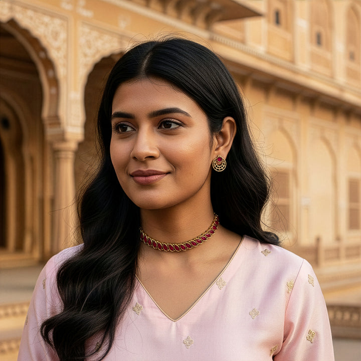 Traditional Marquise Stone Choker Set - Antique Gold Finish