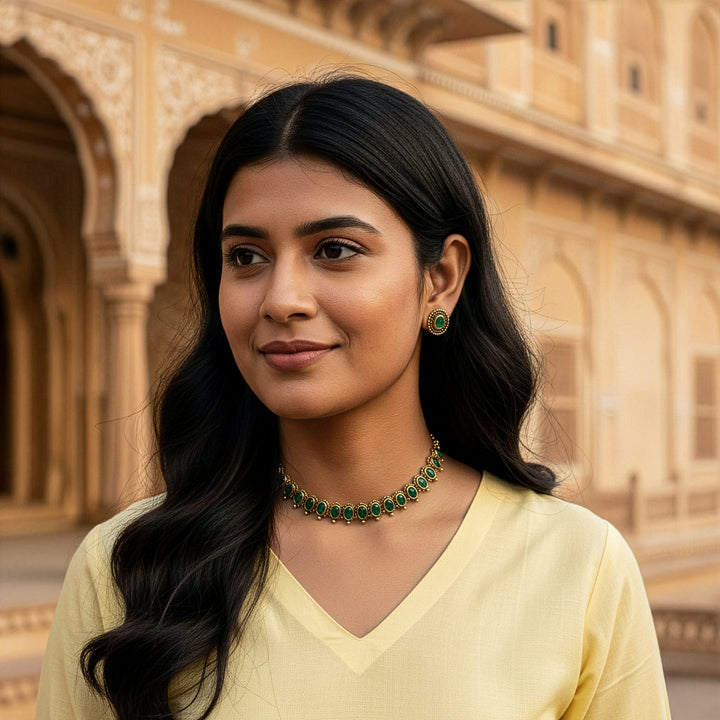 Antique Gold Finish Deep Cabochon Stone Jewelry