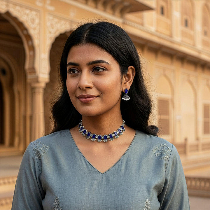 Oxidized Choker Set - Deep Stone Traditional Aesthetic
