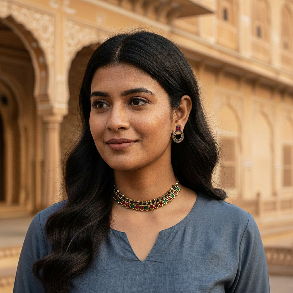 Traditional Square Cut Stone Choker Set