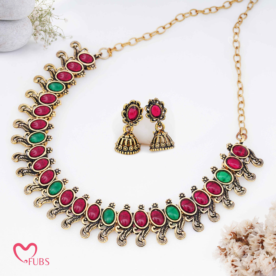 Traditional Temple Choker Set with Mini Jhumkas