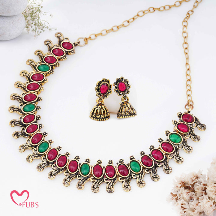 Traditional Temple Choker Set with Mini Jhumkas