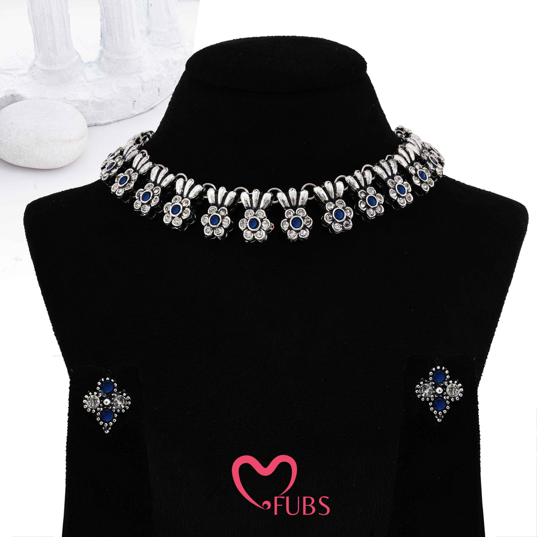 Oxidized Choker Set - Floral Cluster Deep Night Aesthetic