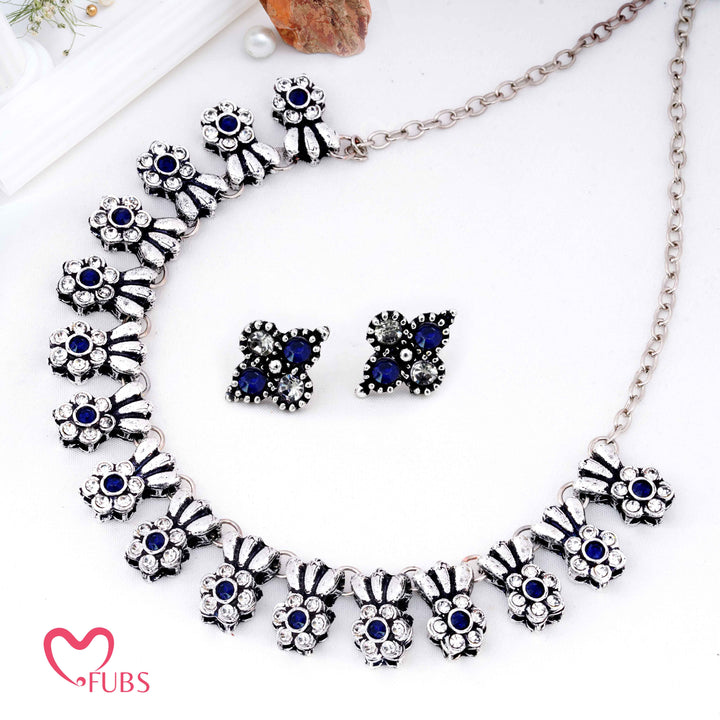 Oxidized Choker Set - Floral Cluster Deep Night Aesthetic