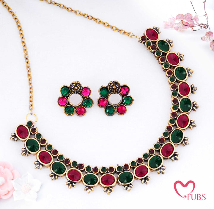 Traditional Floral Cluster Studs & Matt Gold Choker