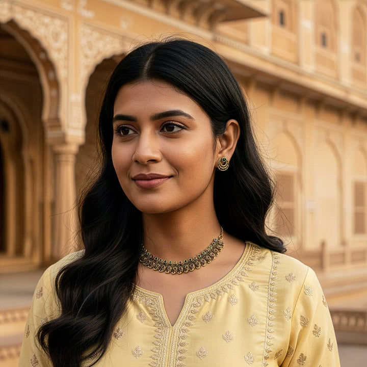 Antique Gold Plated Mango Design Necklace Set