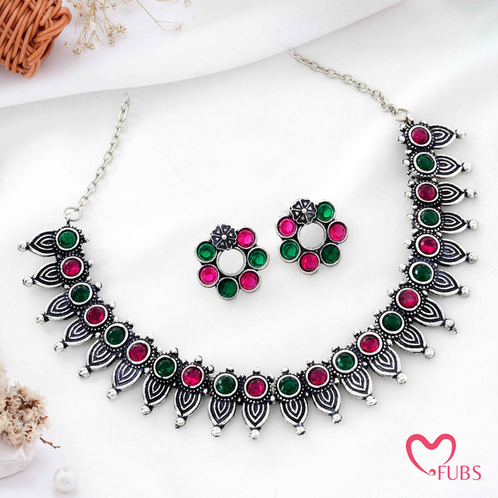 Oxidized Silver Plated Leaf Design Necklace Set