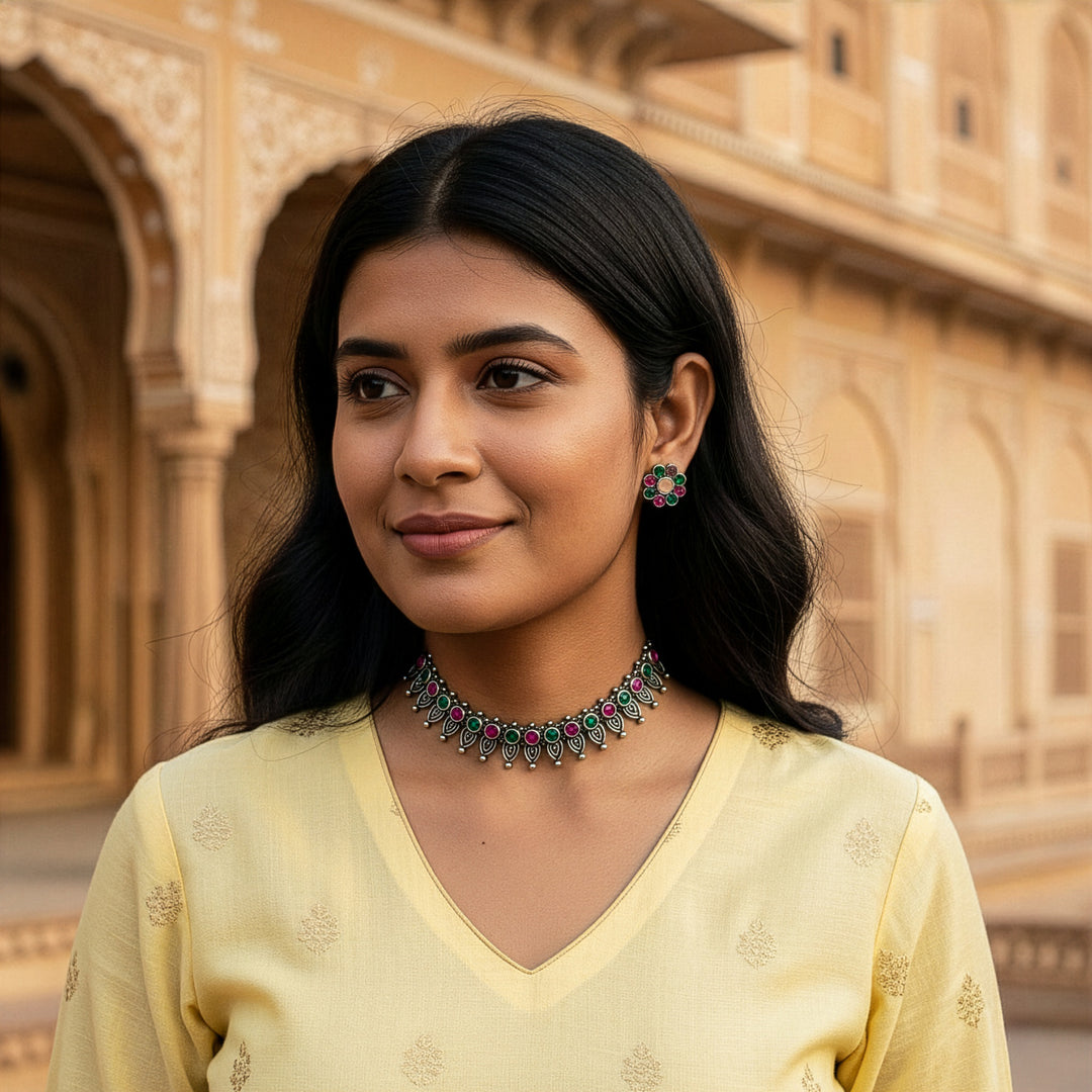 Oxidized Finish Leaf Design Necklace Set