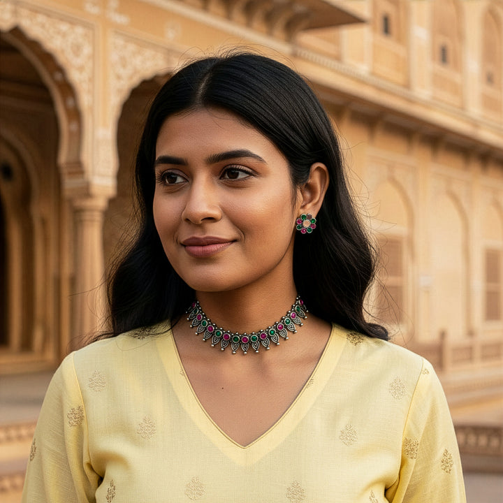Oxidized Finish Leaf Design Necklace Set