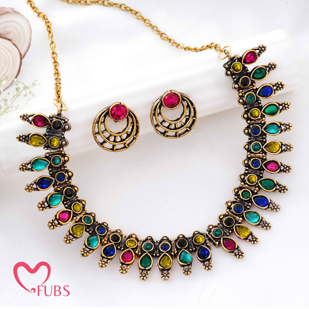 Vintage Matte Gold Plated Necklace Set