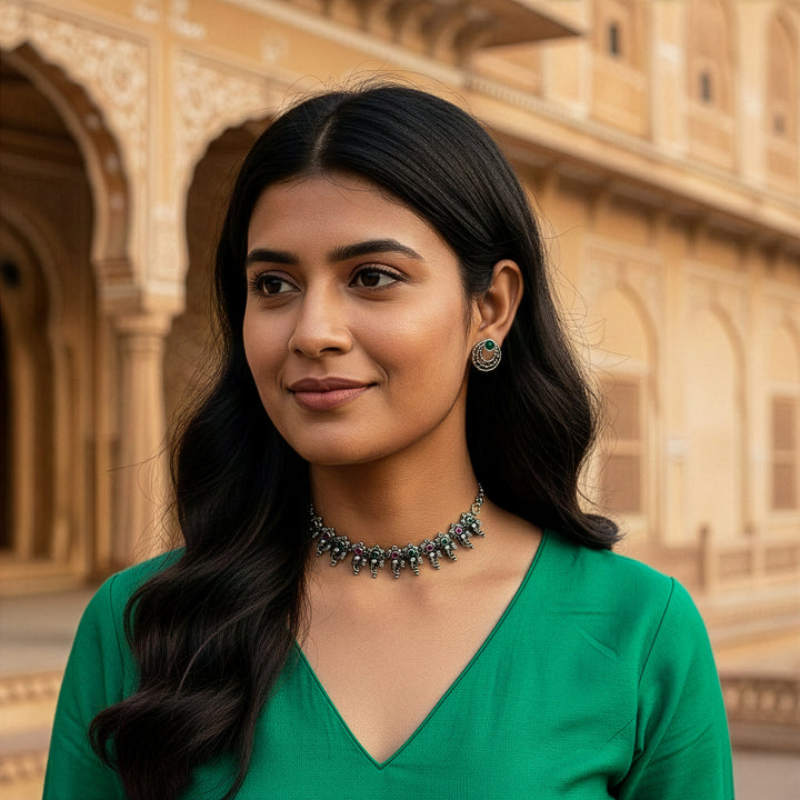 Oxidized Finish Flower & Paisley Necklace Set