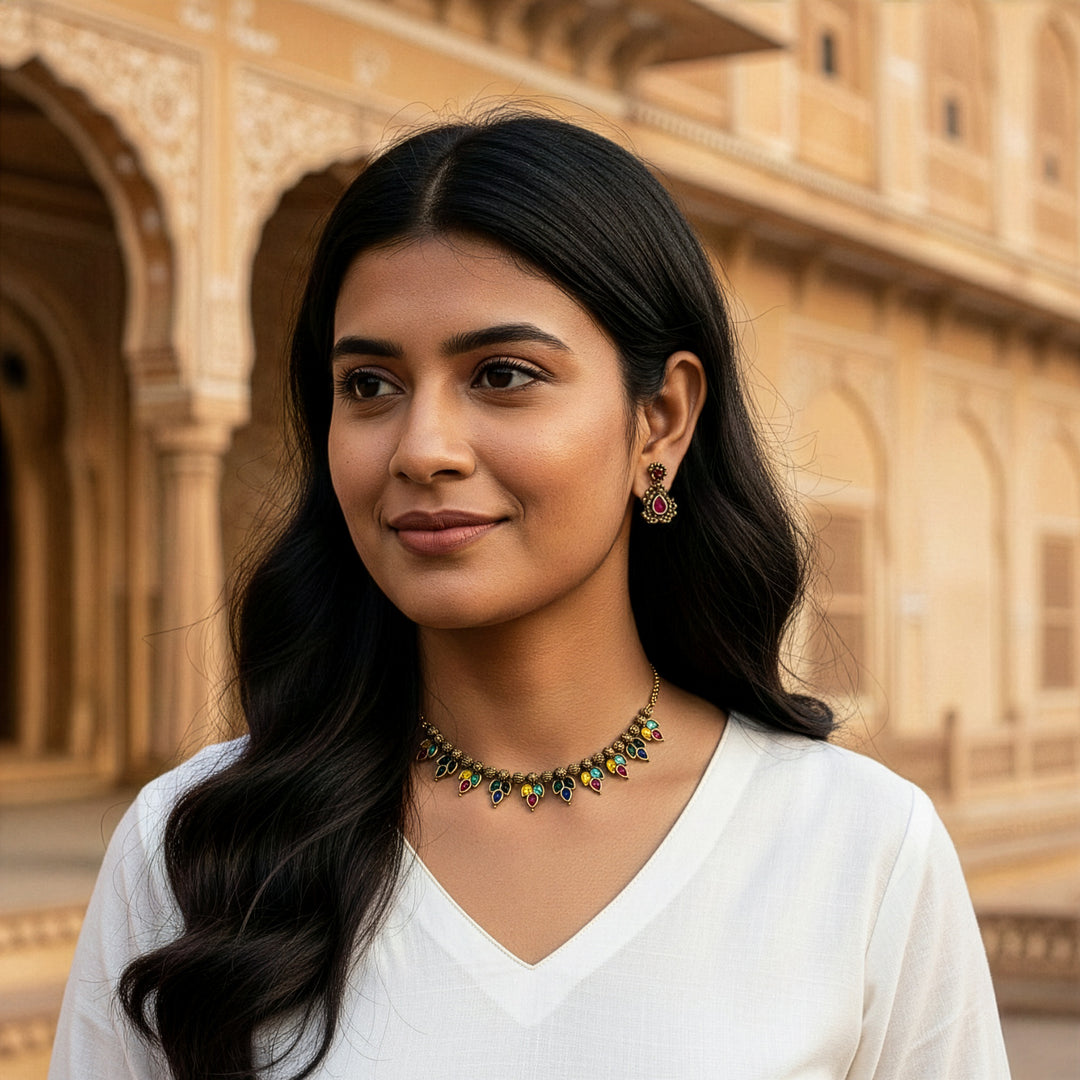 Traditional Antique Matte Gold Plated Drop Earrings