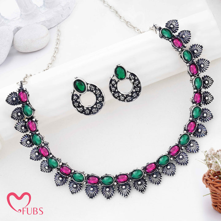 Traditional Antique Silver Plated Leaflet Necklace Set