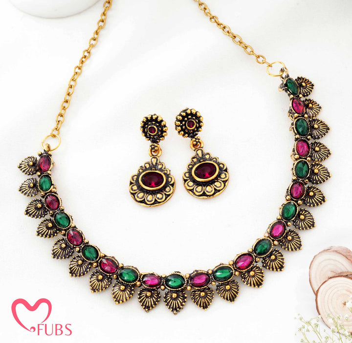 Traditional Antique Gold Plated Sunburst Necklace Set