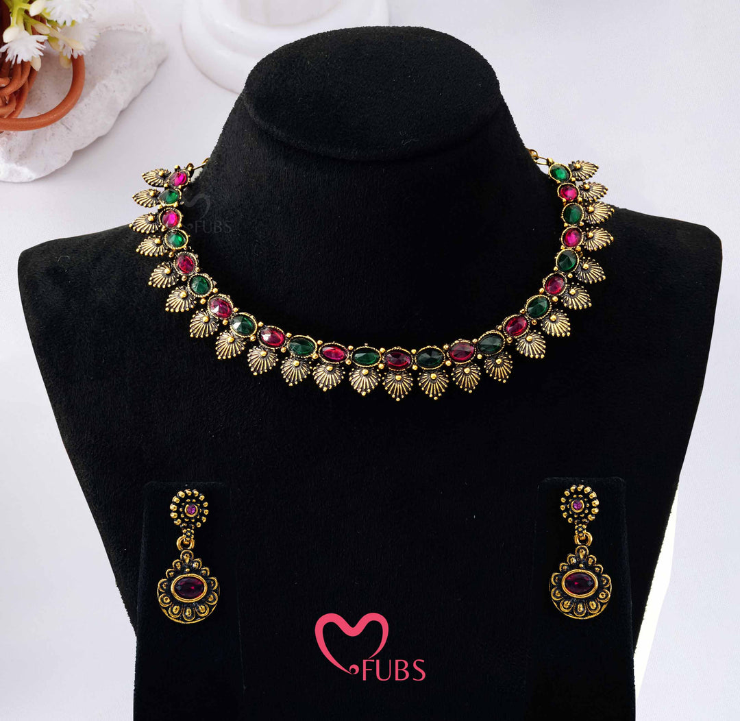 Traditional Antique Gold Plated Sunburst Necklace Set