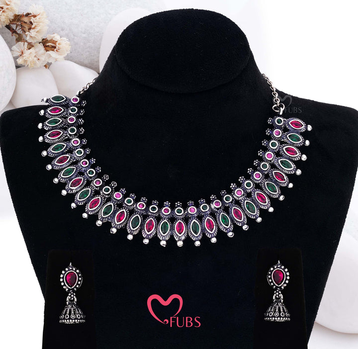 Silver Finish Teardrop Cluster Necklace Set