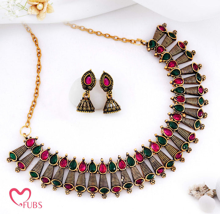 Antique Finish Coilwork Necklace Set (Golden)