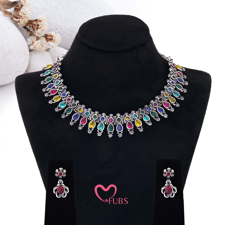 Oxidized Finish Multi-Stone Teardrop Set