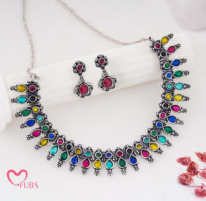 Oxidized Finish Multi-Stone Teardrop Set