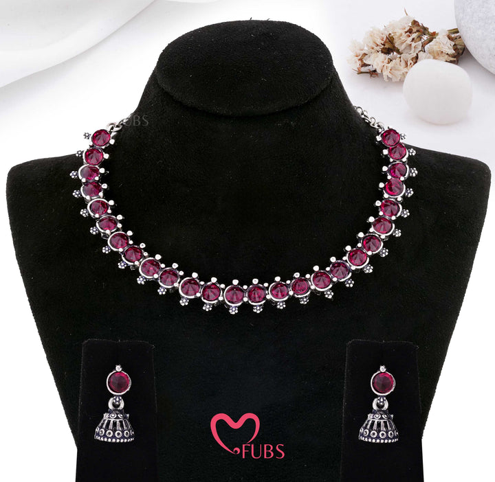 Silver Finish Circular Stone Jhumka Set