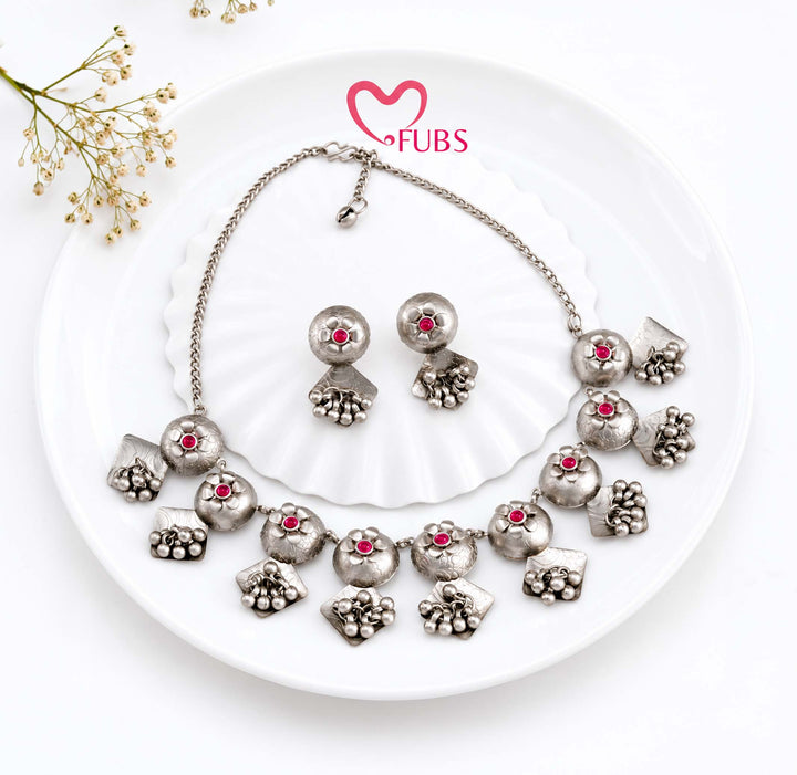 Phool Dark Pink Oxidised Ghungroo Jewellery Set