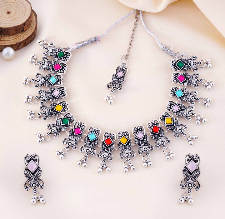 Square Stone Butterfly Choker With Maang Tikka And Earrings