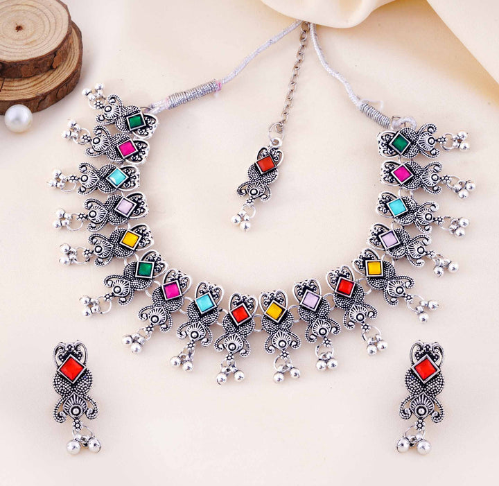 Square Stone Butterfly Choker With Maang Tikka And Earrings