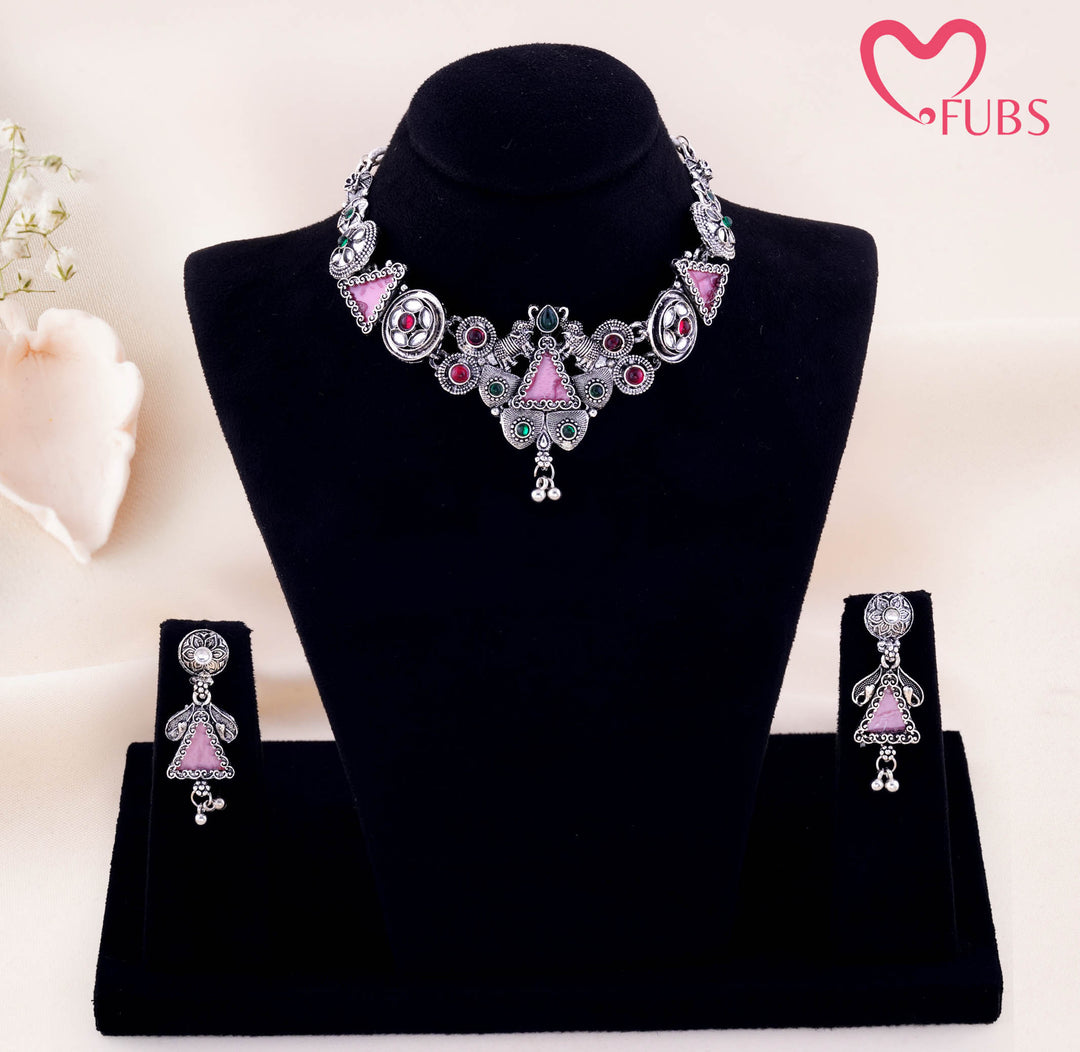 Rajwadi Kundan Floral Elephant Motif Thread Necklace Set With Earrings