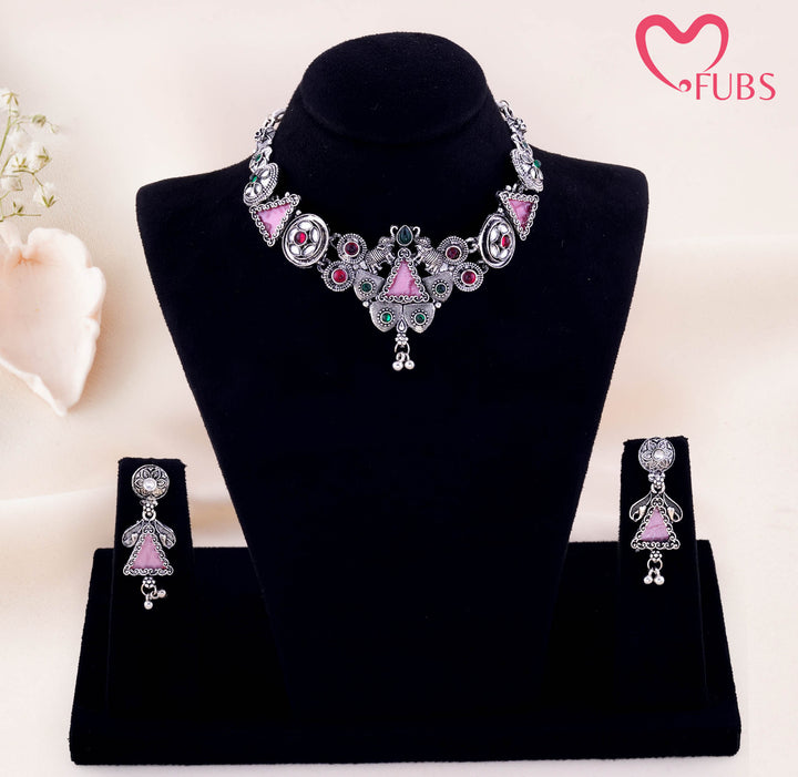 Rajwadi Kundan Floral Elephant Motif Thread Necklace Set With Earrings
