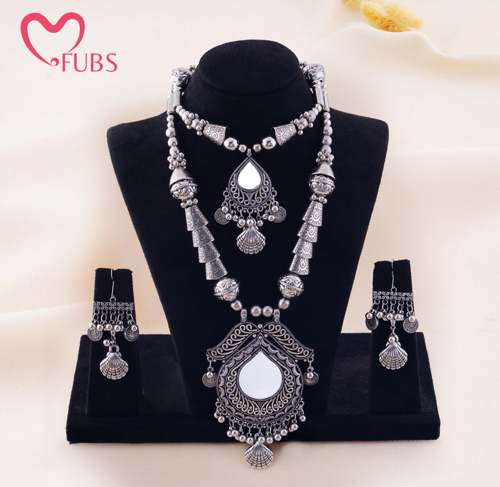 Mirror Teardrop Coin Shell Charm Necklace Set And Earrings