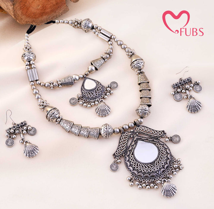 Mirror Teardrop Coin Shell Charm Necklace Set And Earrings