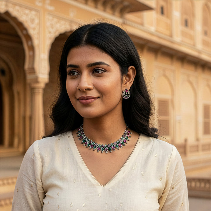 Traditional Antique Oxidized Finish Choker Necklace Set