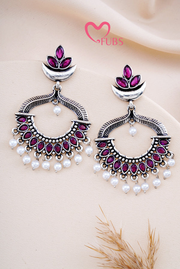 Violet Oxidized Garba Charm Chandbalis Earrings