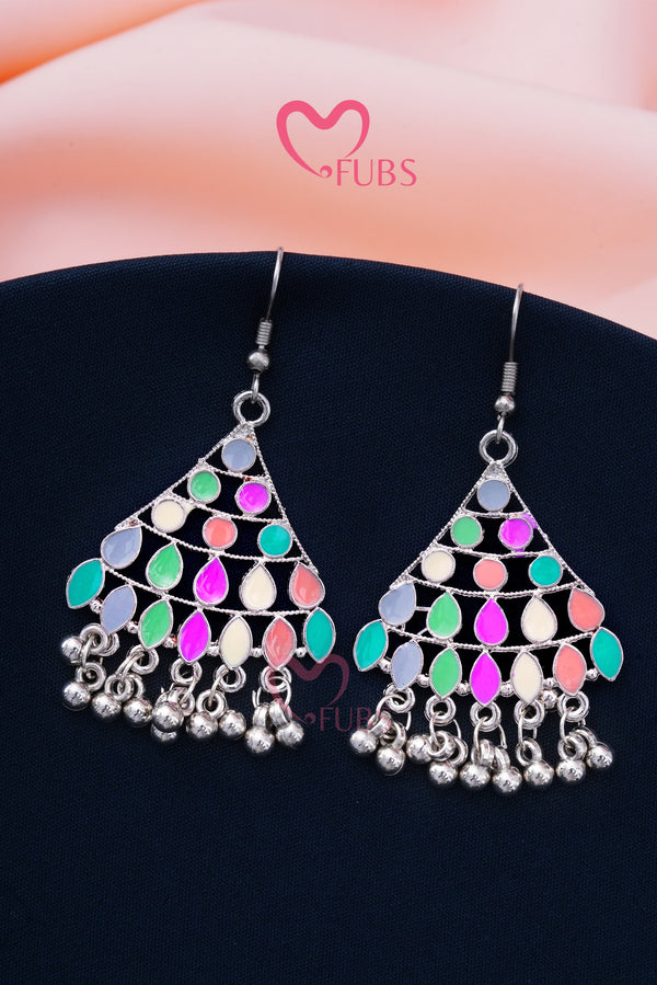 Colorful Triangle Ghungroo Hook Earrings