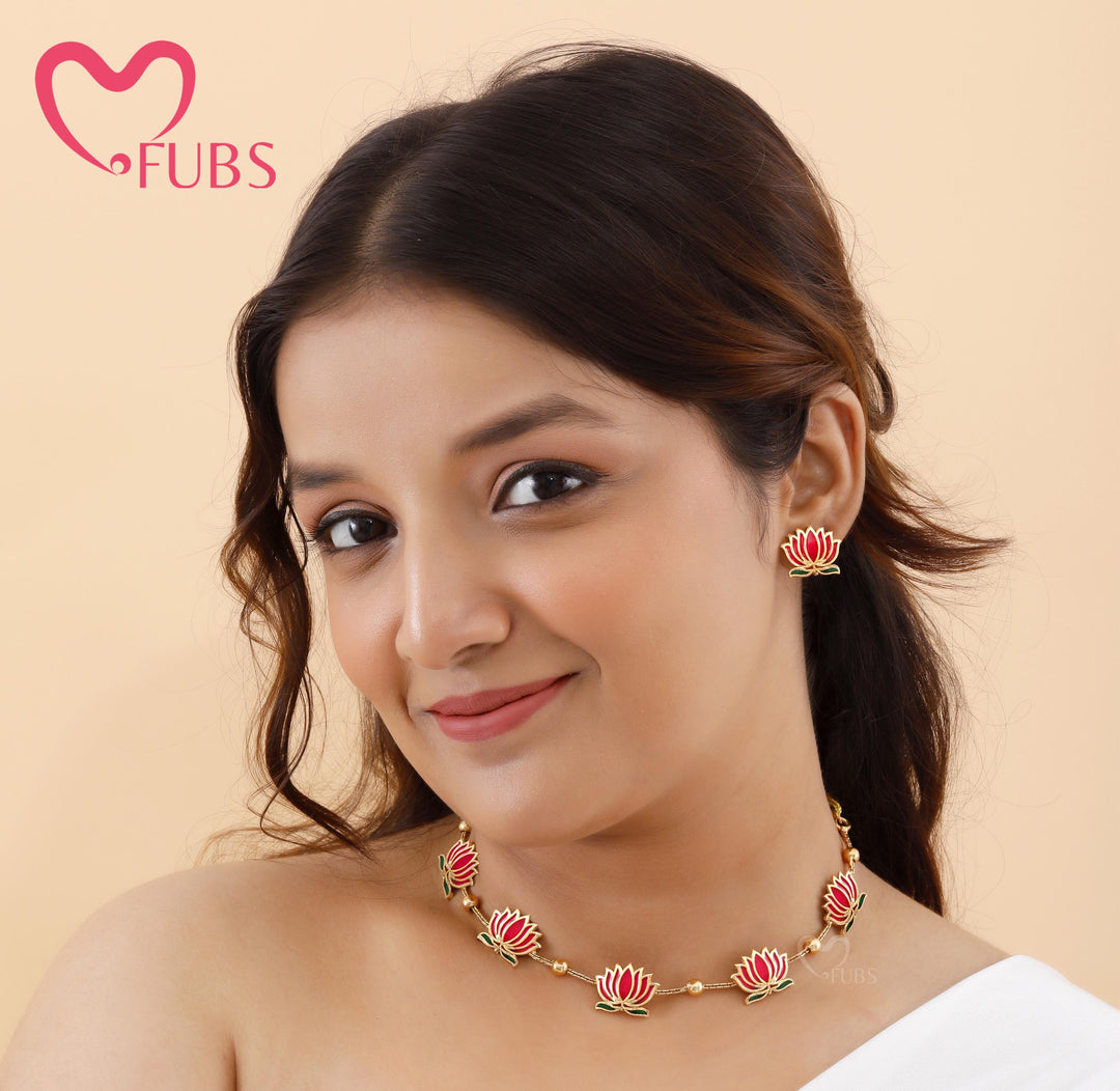 Elegant Lotus Necklace & Earrings Set